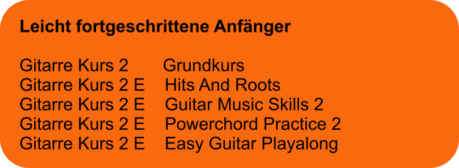 Leicht fortgeschrittene Anfnger  Gitarre Kurs 2       Grundkurs Gitarre Kurs 2 E    Hits And Roots Gitarre Kurs 2 E    Guitar Music Skills 2 Gitarre Kurs 2 E    Powerchord Practice 2 Gitarre Kurs 2 E    Easy Guitar Playalong