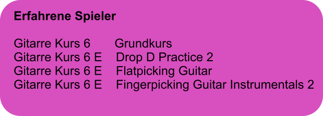 Erfahrene Spieler  Gitarre Kurs 6       Grundkurs Gitarre Kurs 6 E    Drop D Practice 2 Gitarre Kurs 6 E    Flatpicking Guitar Gitarre Kurs 6 E    Fingerpicking Guitar Instrumentals 2